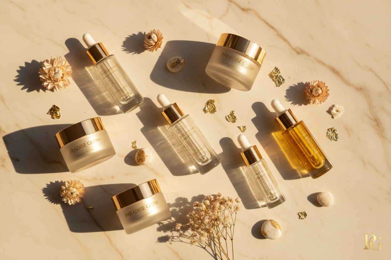 Paradise Glow Skincare Flatlay